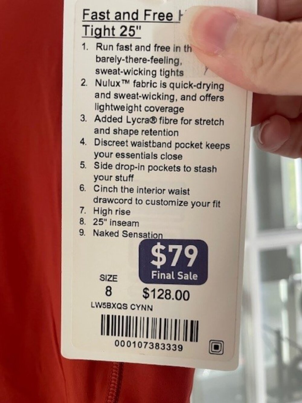Lululemon Fast and Free Tight II 25" *Non-Reflective Nulux Cayenne 8 - Picture 4 of 5